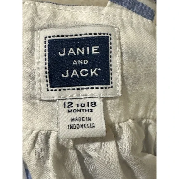Janie and Jack Striped Bow Sundress Girls 12-18 Months Cotton Blue White Hampton - Picture 3 of 6